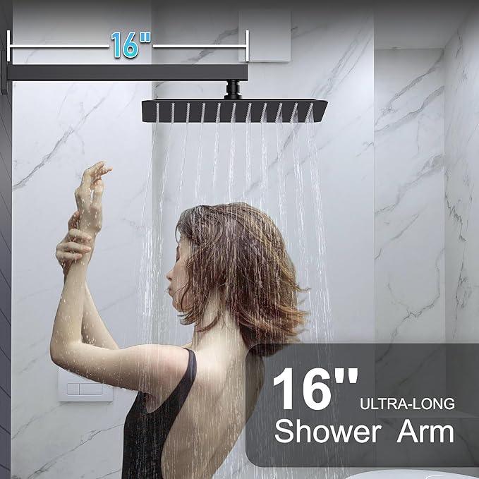 KOJOX 12 Inch Black Shower System with Rain Shower Head, Handheld Shower, Bathroom Luxury Mixer Combo Set, Wall Mounted Faucet Rough-in Valve and Trim Kit - ModernBath