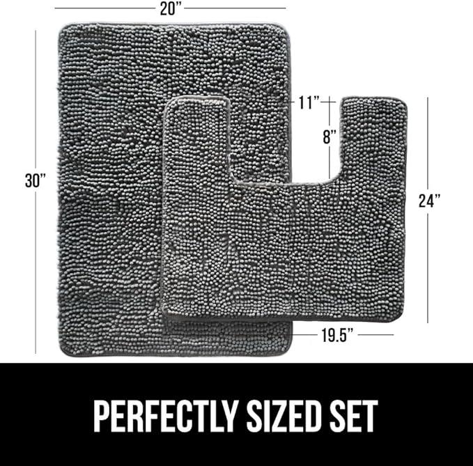 GORILLA GRIP Bathroom Rug Sets, Soft Chenille 2 Piece Area Rugs Set, Toilet Base Mat and 30x20 Carpet, Absorbent Microfiber Washable Mats Dry Quickly, Home Décor and Bath Room Accessories, Grey - ModernBath