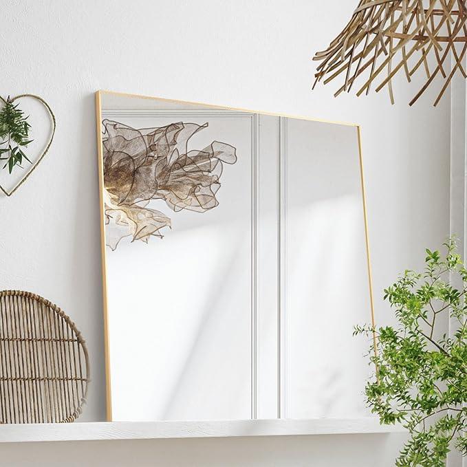 LEDLUX 30x30 Inch Gold Bathroom Mirror, Copper-Free Mirror, Aluminum Alloy Frame Vanity Mirror, Rectangle Wall Mounted Mirror, Modern Mirror for Bedroom/Living Room/Porch Horizontal or Vertical - ModernBath