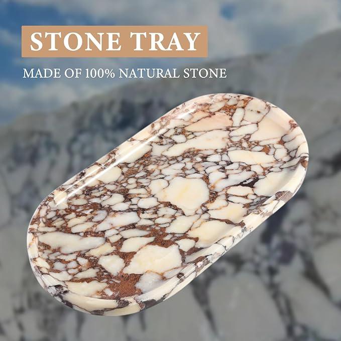 Koville Natural Decorative Marble Bathroom Tray, 12"x6" Calacatta Viola Marble Catchall Tray for Bathroom, Stone Perfume Trays Jewelry Dish for Dresser, Stone Storage Trays for Home Decor - ModernBath