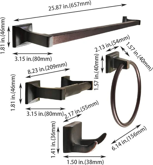 SENTO CELLAR Classic Bathroom Accessories Set, Heavy Duty Metal Bath Hardware Set Wall Mounted, Includes Robe Hook, Standard Toilet Paper Holder, Towel Ring, 24” Towel Bar (4-Piece, Oil-Rubbed Bronze) - ModernBath