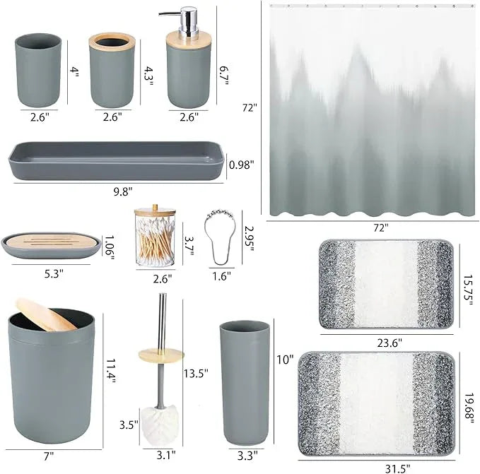iMucci Bathroom Accessories Grey Bathroom Sets with Shower Curtain and Rug, Grey Ombre Waterproof Shower Curtain with Ultra Absorbent Rug Bathroom Accessories Set for Home Decor - ModernBath