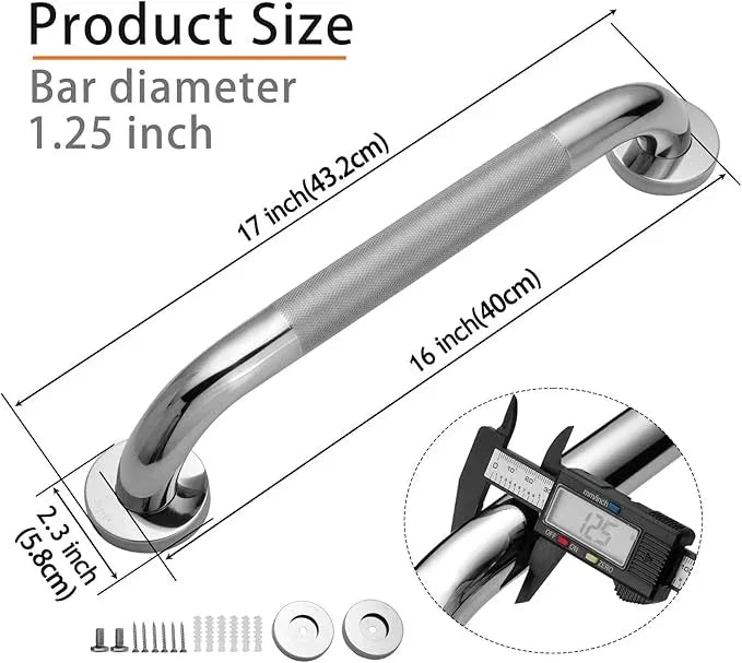 Rackickyer Shower Grab Bar, 2 Pack 16 Inch Bathroom Grab Bar, 1.25" Diameter 304 Stainless Steel Anti-Slip Grab Bars for Bathtubs and Showers, Handicap Shower Grab Bar for Seniors Elderly - ModernBath