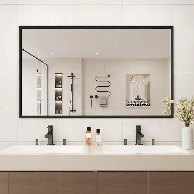 JISOSO Rectangle Bathroom Mirror 60x36 Inch, Matte Black Framed, 4MM Tempered Glass, Anti-Rust, Wall-Mount Vanity Mirror for Bathroom & Bedroom, Hangs Horizontally or Vertically - ModernBath