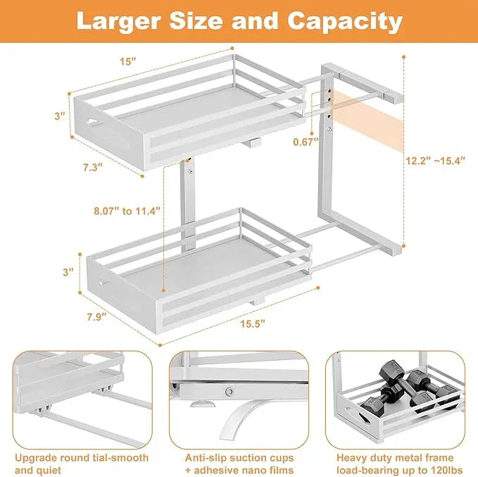 Under Sink Organizer, 2 Tier Under Sink Organizers and Storage, Adjustable Height, Slide out Metal Cabinet Organizers, Pull out Cabinet Storage Drawer Shelf for Kitchen Bathroom - ModernBath