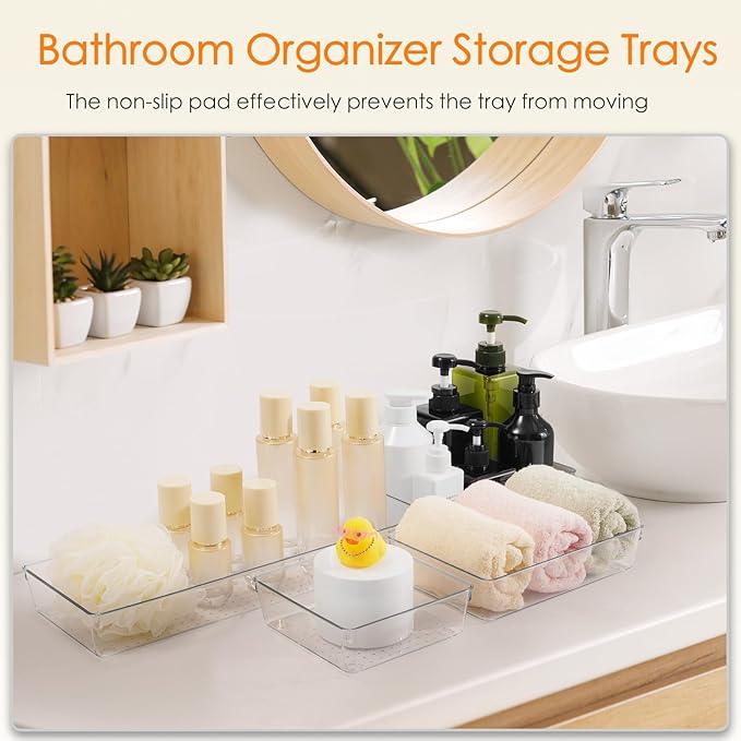 Criusia Drawer Organizer, 18 Pack Large Clear Plastic Kitchen Drawer Organizers Set, 6 Size Versatile Bathroom and Vanity Drawer Organizer Trays, Storage Bins for Makeup, Bedroom, Kitchen Utensils - ModernBath
