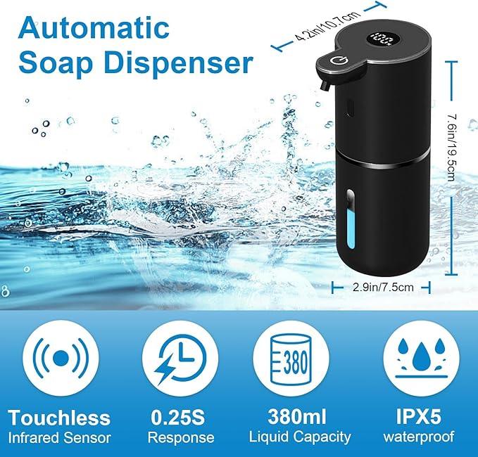 OHIFAST Automatic Liquid Soap Dispenser Touchless, USB Rechargeable Smart Hand Soap Dispenser, 6-Level Adjustable, 12.8oz/380mL, Compatible with Thick Thin Dish Soap for Bathroom Kitchen-Black - ModernBath