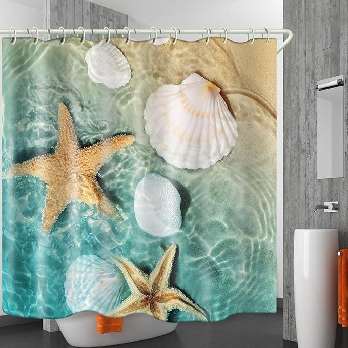 LYFANS Bathroom Uses Beach Scallop 3D Shower Curtain, Luxurious Bathtub Standard Shower Curtains, Waterproof and Bright Fabric Shower Curtains, Size (72x79 inches) - ModernBath