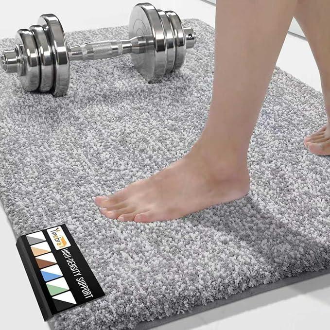 Yimobra Bathroom Rugs Non Slip Washable Ultra Soft Absorbent Microfiber Bath Mat, Dual-Tone Decor Rug with Rubber Backing for Bathroom Floor, Tub and Shower,24x17,Home Essentials,Grey and White - ModernBath