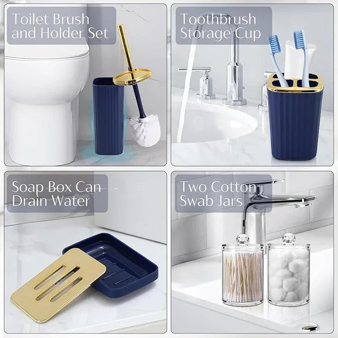 WSBArt 17PCS Bathroom Accessory Set Bathroom Set Navy Blue Bathroom Accessories,Toilet Brush, Trash Can, Qtip Holder Dispenser& 3PCS Soap Dispenser - ModernBath