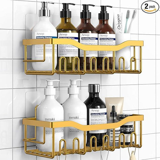 EUDELE Shower Caddy 2 Pack, Adhesive Organizer for Bathroom Storage, Home Decor & Kitchen, No Drilling, Rustproof Stainless Steel Shelf, Bathroom Decor Sets - ModernBath