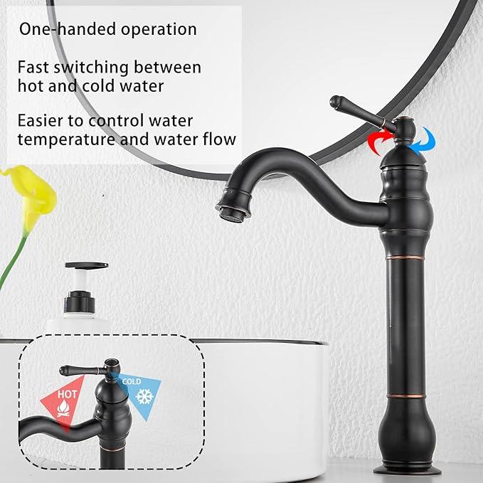GGStudy 360° Swivel Single Handle One Hole Bathroom Vessel Sink Faucet Matching Pop Up Drain Without Overflow Oil Rubbed Bronze - ModernBath