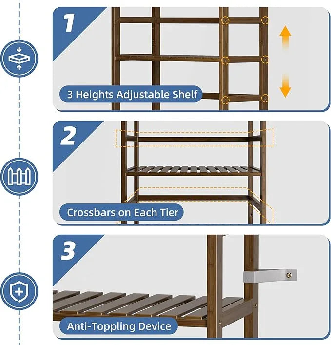 HITNET Bookcase, Bamboo Bookshelf, 6-Tier Adjustable Tall Open Book Shelf, Free Standing Storage Shelves Organizer, Flower Plant Display Stand, Walnut - ModernBath