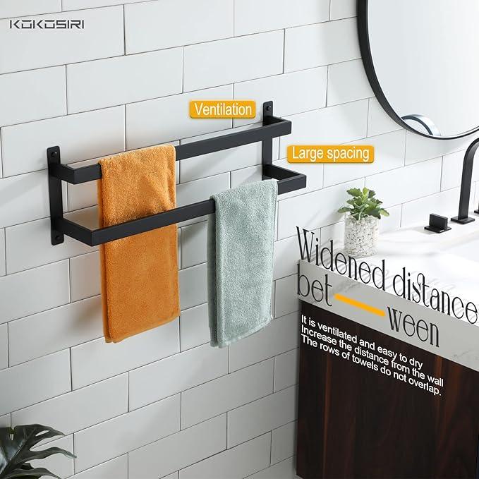 KOKOSIRI Towel Bars Black Bath Towel Holders 24-Inch Bathroom 2-Tiers Ladder Towel Rails Wall Mounted Towels Shelves Rack Stainless Steel, B5008BK-L24 - ModernBath