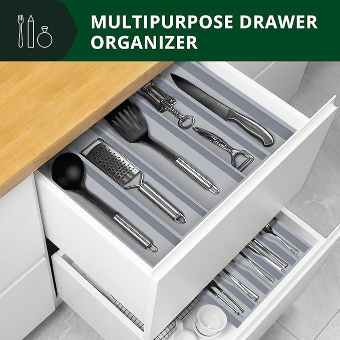 ROYAL CRAFT WOOD Luxury Bamboo Kitchen Drawer Organizer - Silverware Organizer - Utensil Holder and Cutlery Tray with Grooved Drawer Dividers for Flatware and Kitchen Utensils (5 Slot, Gray) - ModernBath