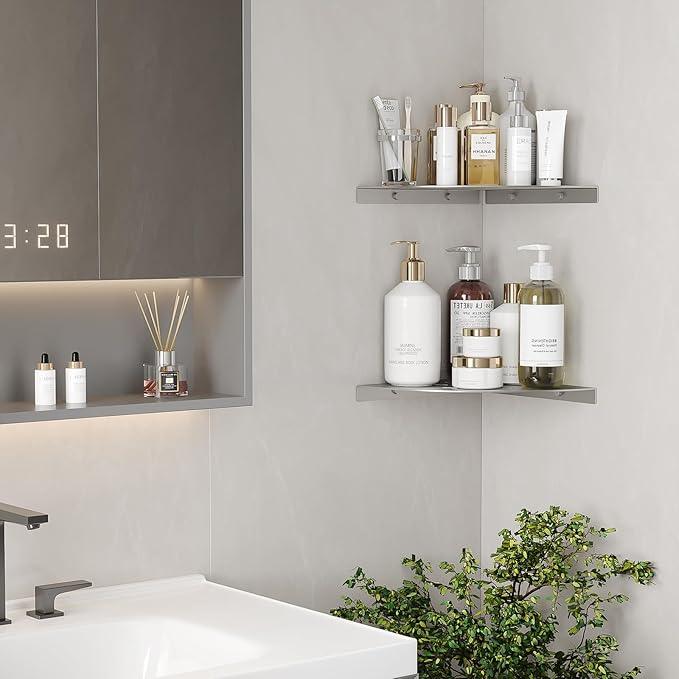 2 Pack Corner Shower Shelves Load Capacity 40 lbs 304 Stainless Steel Shower Corner Shelf Will not Rust 8in Shower Shelf for Inside Shower Brushed Nickel Drilling Installation - ModernBath