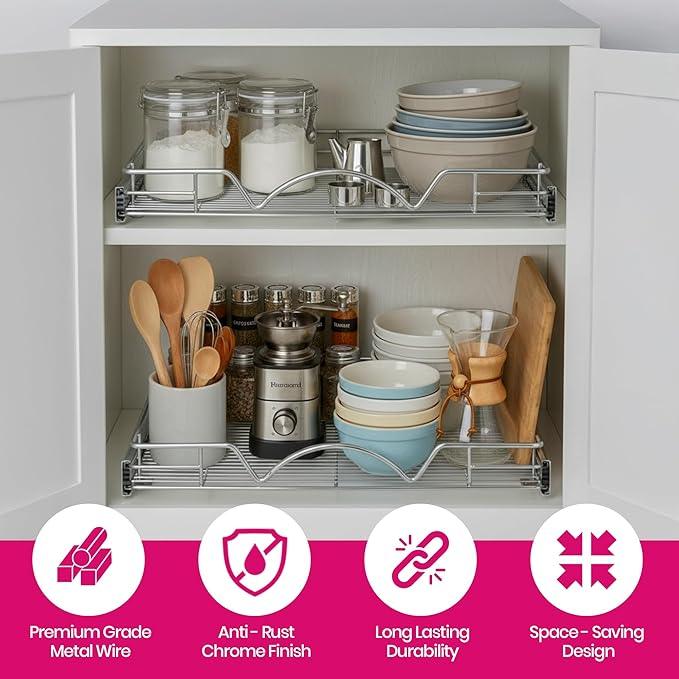 HOLDN’ STORAGE Pull Out Cabinet Organizer, Heavy Duty Caddy w/Lifetime Limited Warranty -24”W x 21”D - Requires At Least 25-1/4” Cabinet Opening, Steel Metal Cabinet Drawers Slide Out, Chrome - ModernBath