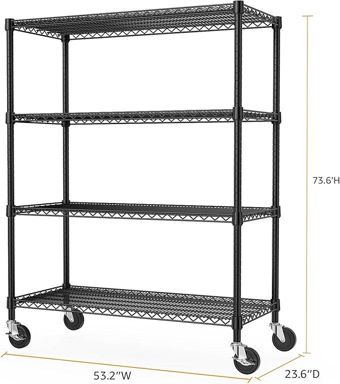 Industrial Metal 4 Tier Shelving for Garage, Pantry, Warehouse, Basement Utility Room, Storage Rack Metal Shelving Unit, Shelf Organizer, Black 23.6" D x 53.2" W x 73.6" H - ModernBath