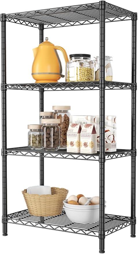 SINGAYE 4 Tier Storage Rack Wire Shelving Unit Shelves Metal for Pantry Closet Shelve Organization Kitchen Laundryroom 800Lbs Capacity 24" D x 14" W x 48" H Black - ModernBath
