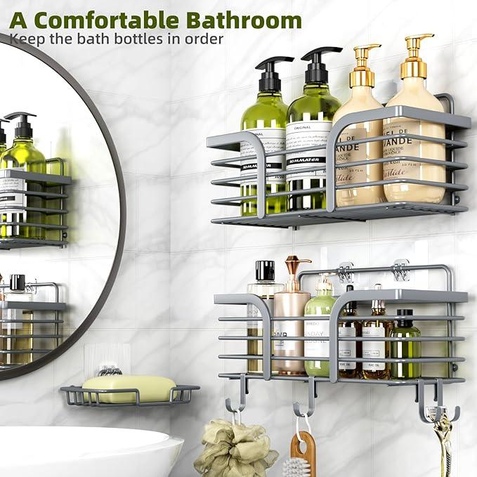 Yougai 3 Pack Shower Caddy Organizer Shelf Rack, Rustproof Corner Bathroom Storage Organization, Wall Mount Adhesive Shower Organizer With Soap Dish For Bathroom Storage&Home Decor&Kitchen-Dark Grey - ModernBath