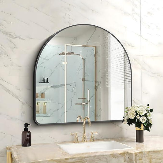 FORBATH Arched Bathroom Mirror 30x30 Inch, Bathroom Mirror Wall Mounted Modern Black Aluminum Frame Decor Dresser Mirror for Bedroom Living Room Entryway, Hanging or Leaning Against Wall - ModernBath