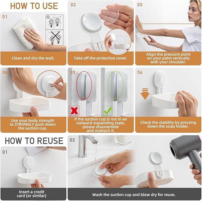 LEVERLOC Soap Dish Holder for Shower Suction Cup Wall Mounted Self Draining NO-Drilling Removable Bar Soap Sponge Holder for Bathroom Bathtub Kitchen Sink Waterproof Strong Vacuum Suction Adhesion - ModernBath