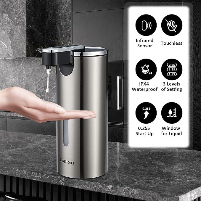 Automatic Soap Dispenser, Automatic Soap Dispenser Touchless, Kitchen & Bathroom, 3 Adjustable Volume for Liquid Soap, Water-Resistant, Hotel, Restaurant and School, Clog-Free, Stainless Steel - ModernBath