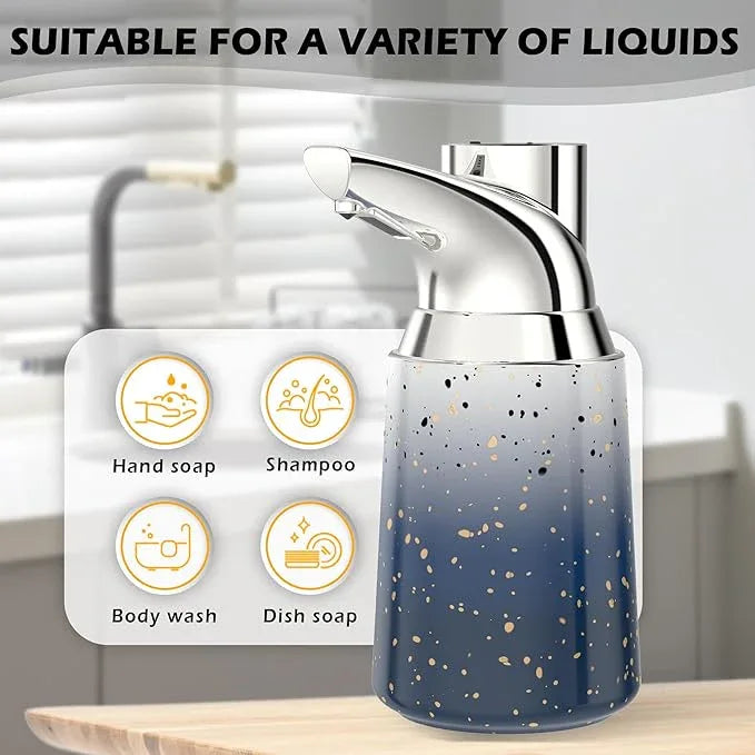 Greatmay Adjustable Automatic Soap Dispenser Touchless, Ceramic Material，4 Adjustable Levels， Type-c Rechargeable Operated Sensor Liquid Soap Pump，Touch-Free Hand Sanitizer Dispenser (Starry Silver) - ModernBath