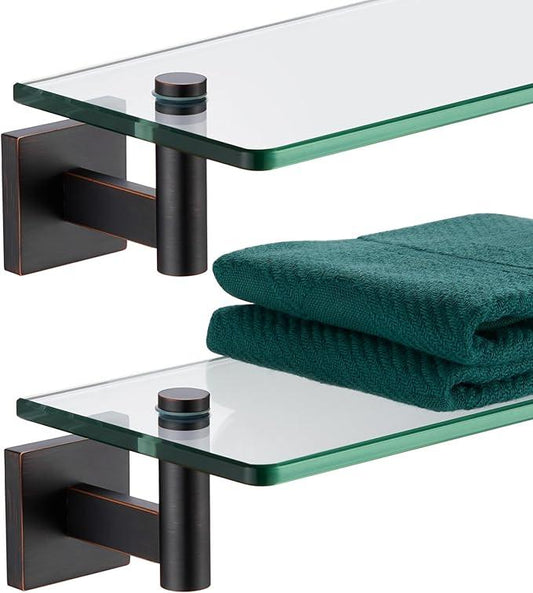 KOKOSIRI Wall Shelves Bathroom Hardware Glass Floating Shelf Small Hanging Rack Storage/Room Decor 12-Inch Oil Rubbed Bronze 2 Pack B1105ORB-L12-P2 - ModernBath