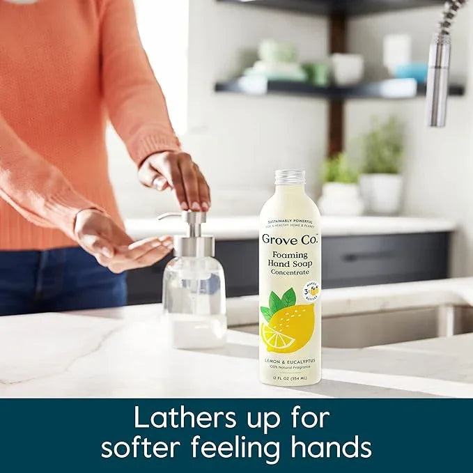 Grove Co. Hydrating Foaming Hand Soap Refills (2 x 12 Oz) Moisturizing Hand Wash, No Plastic or Parabens, Cruelty Free, 100% Natural Lemon & Eucalyptus Fragrance (Pack of 2) - ModernBath