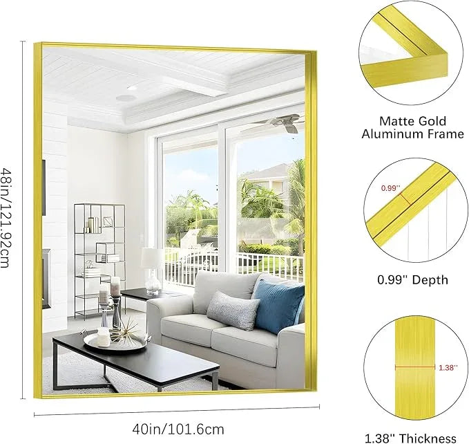 NIMURY Gold Bathroom Mirror, 40x48 Inch Rectangular Framed Mirror, Large Wall Mounted Bathroom Vanity Mirror Over Sink for Bedroom,Restroom, Living Room, Hangs Vertically or Horizontally - ModernBath
