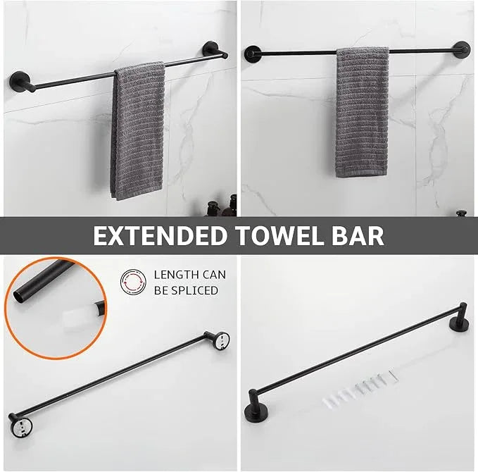 BGL Bathroom Hardware Set Matte Black 4-Pieces Bathroom Towel Rack 24 Inches Adjustable Bathroom Accessories Set - ModernBath