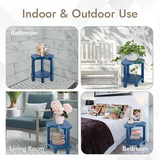 Corner Shower Stool for Inside Shower - Waterproof Corner Shower Bench, HDPE Plastic Bathroom Bench, Adjustable Height Corner Chair for Shaving Legs,Storage Shelf,Non-Slip Feet,Blue - ModernBath