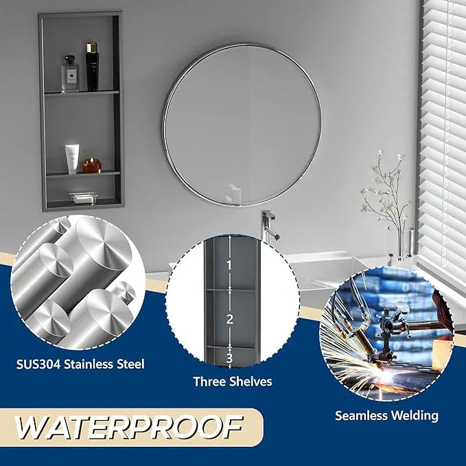Qeke Stainless Steel Shower Niche 12" X 29", No Tile Needed Wall Niche Three-Tier, Recessed Shower Shelf for Bathroom Storage, Gun Metal - ModernBath