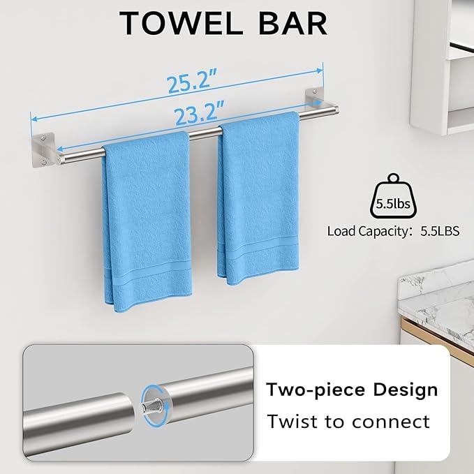 20 Pieces Bathroom Accessories Set, Brushed Nickel Bathroom Hardware Set, 24 inch Towel Bar, Towel Racks for Bathroom, Robe Towel Hooks, Toilet Paper Holder Wall Mounted - ModernBath