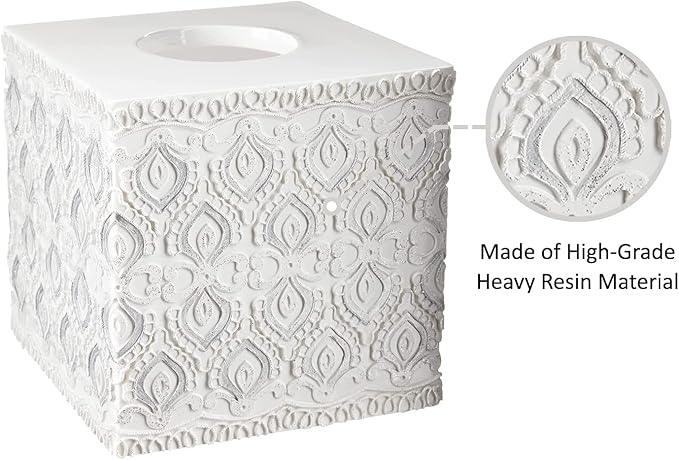 Zahari Home 2pc Monaco Modern Bath Accessories Set Waste Basket & Tissue Box Cover Modern Classic Contemporary Decorative Beautiful Designs Bathroom Decor Set for Home Luxury Bath Set - ModernBath