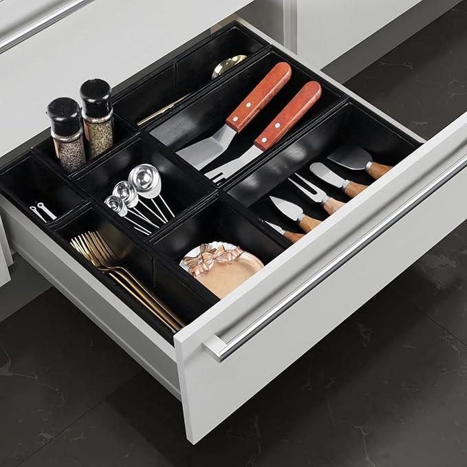 Bamboo Drawer Organizer Set, 8 PCS Multi-Use Wood Drawer Storage Boxes, Junk Drawer Organizer Divider Bins for Kitchen, Bathroom, Office Desk, Makeup, Jewelry, Utensils - ModernBath