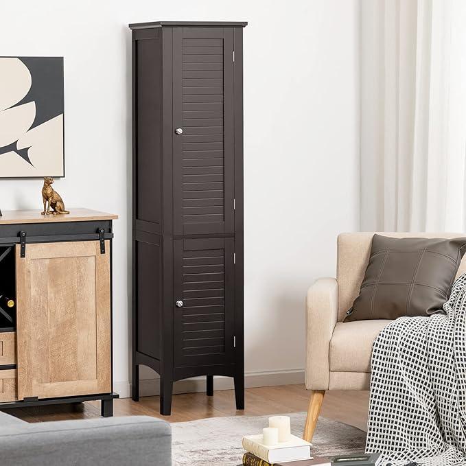 Giantex Storage Cabinet Bathroom High Cabinet with 5 Tier Shelves, Freestanding Slim Cabinet, Tall Organizer for Bathroom, Kitchen, Living Room, Narrow Floor Cabinet - ModernBath