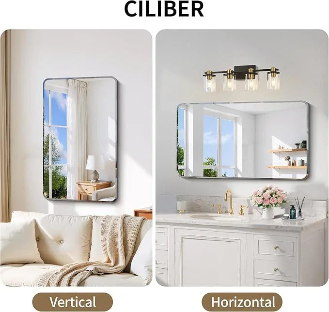 CILIBER Frameless Rectangle Mirror, 24x40 Beveled Bathroom Mirror Rounded Corner, Frameless Wall Mirror Shatterproof Tempered Glass Lightweight Design for Bedroom Living Room Entryway - ModernBath