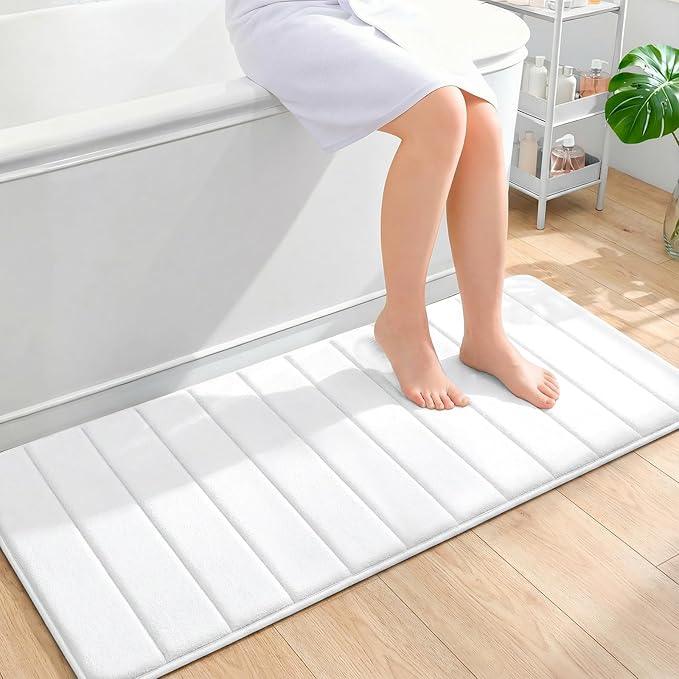 OLANLY Memory Foam Long Bathroom Rugs Runner 47x20, Super Soft Absorbent Bath Mat, Quick Dry, Machine Washable Shower Floor Rugs, Bathmat Carpet, Bathroom Home Decor Accessories, White - ModernBath