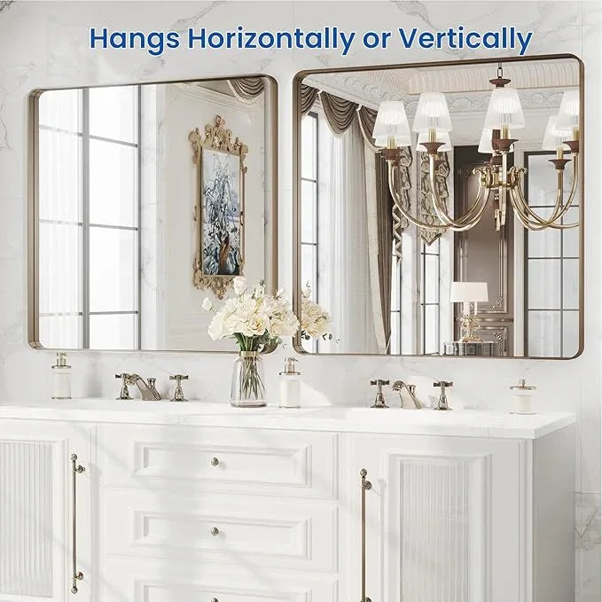 WEER Bronze Bathroom Mirror 36x36 Inch, Farmhouse Oil Rubbed Frame for Wall, Aluminum Alloy Brushed Metal, Vanity, Tempered Glass, Anti-Rust (Horizontal/Vertical) - ModernBath