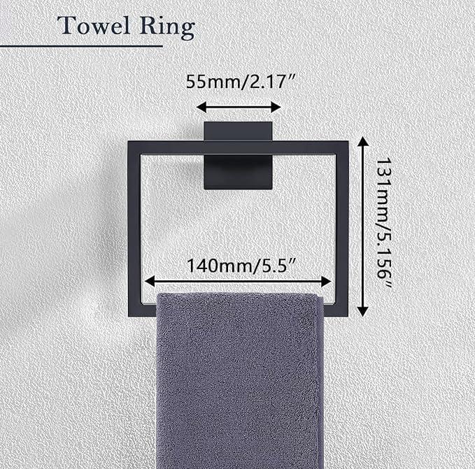 Bathroom Accessories Towel Bar Set: 10 Pieces Matte Black Bathroom Hardware Square SUS304 Stainless Steel - Wall Mounted Towel Rack&Toilet Paper Holder&Towel Ring and Towel Hook - ModernBath