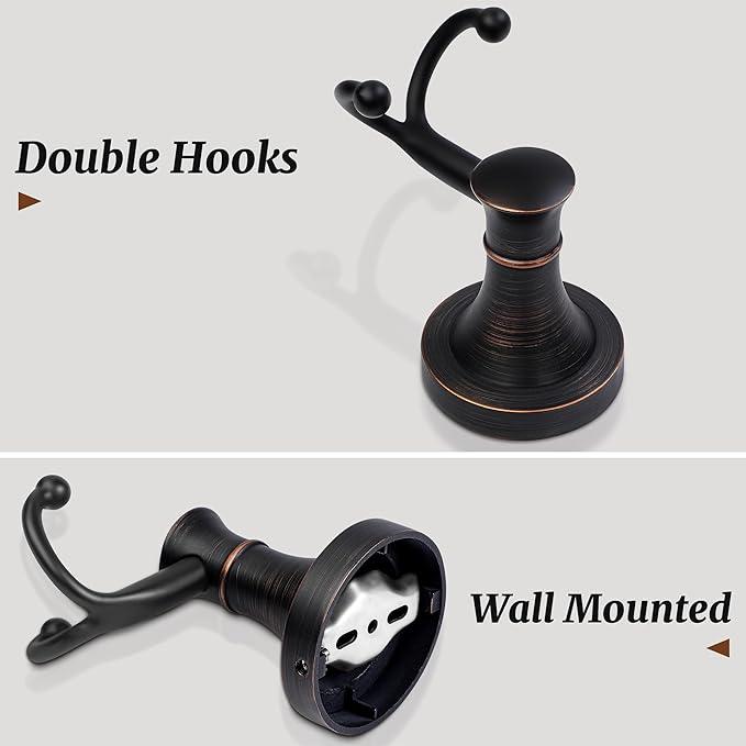 Oil Rubbed Bronze Bathroom Towel Hook, Bronze Bathroom Robe Hook, Heavy Duty Double Towel Hooks Bath Farmhouse Coat Clothes Hook Wall Mounted Rustic for Kitchen Washroom - ModernBath