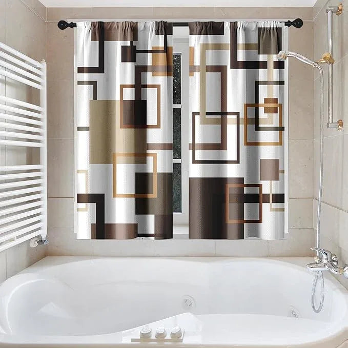 Culudea Geometric Vintage Brown Shower Curtain Set, Abstract Modern Line Bathroom Window Waterproof Shower Curtain Set for Bathroom Decor - ModernBath
