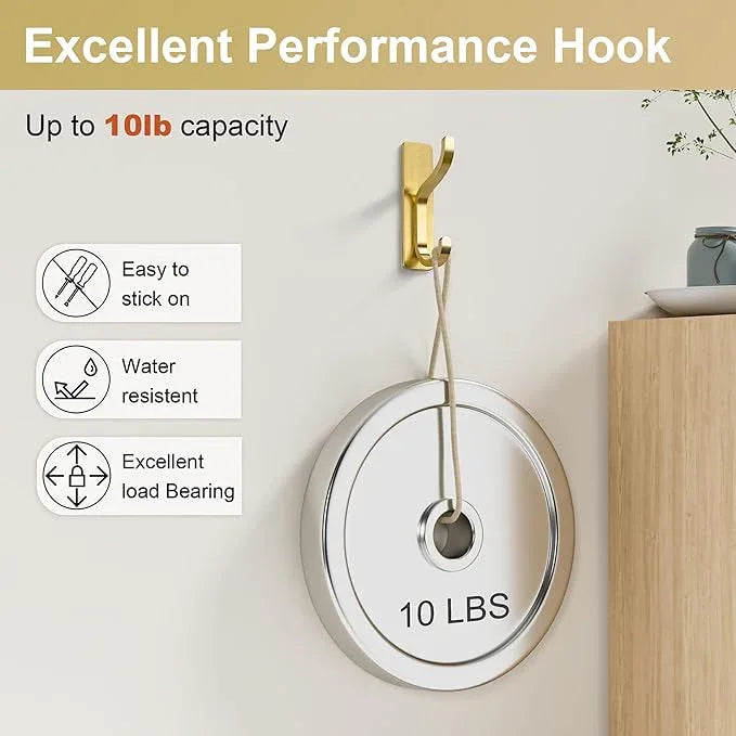 pickpiff Adhesive Wall Coat Hooks - Heavy Duty Stick-On Door Hanger, Metal Hook for Hanging Towel,Purse, Robe, Backpack, Jacket, Clothes - for Bathroom,Dorm, Closet, Kitchen - Gold, 6 Pack - ModernBath
