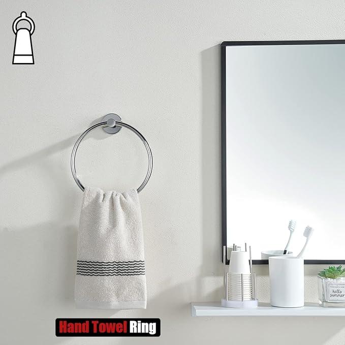JQK Chrome Towel Ring, 304 Stainless Steel Hand Towel Holder for Bathroom, Polished Finish Wall Mount, TR130-CH - ModernBath