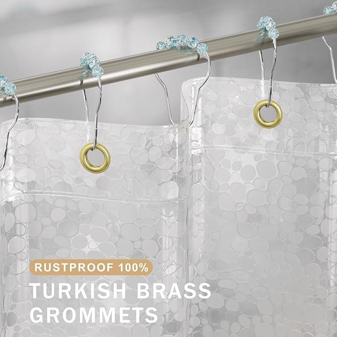 AmazerBath Heavy Duty Shower Curtain Liner, 100% EVA Clear Shower Curtain and Liner 2-in-1, 72x72 Luxury Plastic Weighted Bathroom Cobble Shower Liner, 12 Rustproof Grommets & 3 Heavyweight Stones - ModernBath