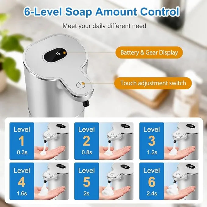 Automatic Foaming Soap Dispenser with Digital Display, 6-Level Foam Adjustable, Rechargeable, 12.8oz/ 380ml Wall Mounted Touchless Hands Free Auto Dispenser for Kitchen, Bathroom, Hotel, Restaurant - ModernBath