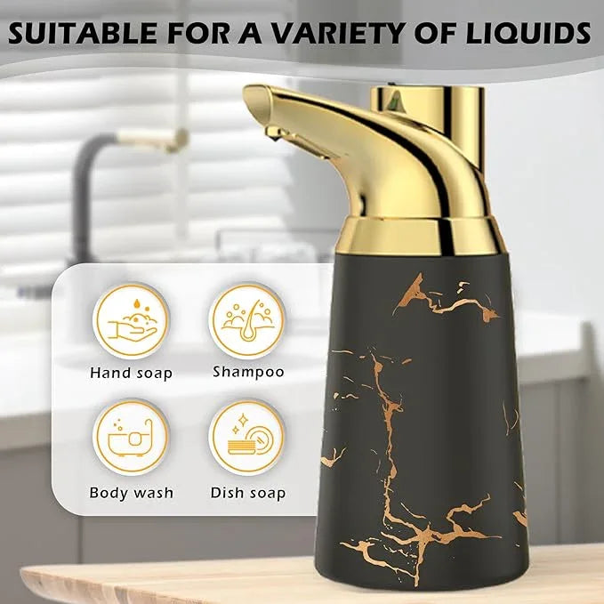 Greatmay Adjustable Automatic Soap Dispenser Touchless, Ceramic Material，4 Adjustable Levels， Type-c Rechargeable Operated Sensor Liquid Soap Pump，Touch-Free Hand Sanitizer Dispenser (Black Gold) - ModernBath