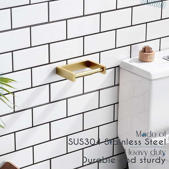 KOKOSIRI Toilet Paper Holder Spring Loaded Bathroom Toilet Roll Holder Wall Mount Stainless Steel Brushed Gold B2011BG - ModernBath